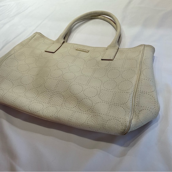 Vintage Luxury Kate Spade White Leather Dot Noel Tote Green Interior Old Money - Picture 7 of 16